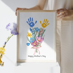 Personalized Mothers Day Gift, Mothers Day Handprint Print, Flower Handprint Craft Art, DIY Mum Birthday, Baby Keepsake, Kid Gifts for Mommy