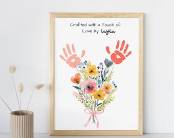 Mothers Day Gift Flower | Garden Flower Handprint Poster | Custom Mother's Day Flowers Gift | Grandma Floral Bouquet Handprint Craft