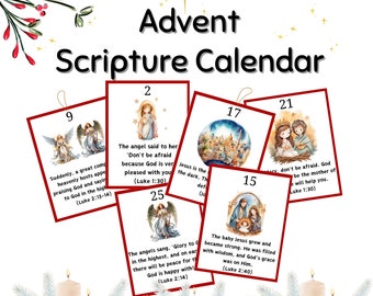 Advent Scripture Cards | Printable Nativity Advent Calendar | Kids Advent Picture Cards | Christmas Countdown | Bible Verses Reading