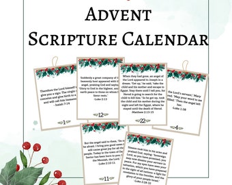 Advent Scripture Calendar | Printable Nativity Advent Cards | Kids Advent Cards | Christmas Countdown | Bible Verses Reading Advent Cards