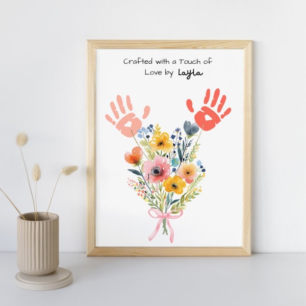 Mothers Day Gift Flower | Garden Flower Handprint Poster | Custom Mother's Day Flowers Gift | Grandma Floral Bouquet Handprint Craft