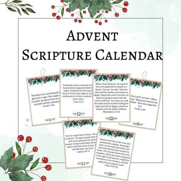 Advent Scripture Calendar | Printable Nativity Advent Cards | Kids Advent Cards | Christmas Countdown | Bible Verses Reading Advent Cards