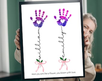 Personalized Mothers Day Gift - Flower Handprint Craft Art | Preschool Custom Gift from Kids | Handprint Flower Bouquet Mom Card, Mom Gift