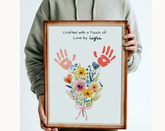 Personalisiertes Muttertagsgeschenk, druckbare Muttertagsblumen-Kunstdruck, Gartenblumen-Handabdruck-Kunstplakat, Muttertagsgeschenk