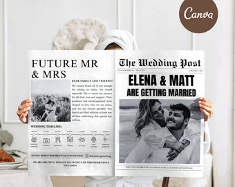 Wedding Newspaper Program Template | Canva Editable  (Digital Download)