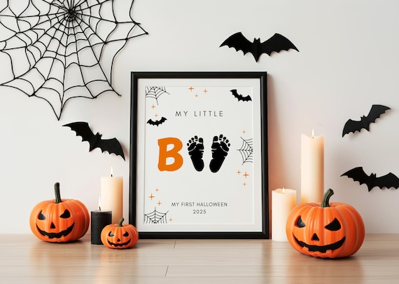 Halloween Footprint Art, Halloween Baby Footprint Keepsake, Baby’s First Halloween Keepsake, Halloween Kid Craft | My Little Boo Sign 2025