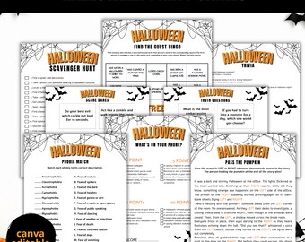 Pacchetto di giochi di Halloween stampabili, gioco per feste di Halloween, quiz di Halloween, passa la zucca, attività di Halloween, gioco per feste in ufficio di Halloween