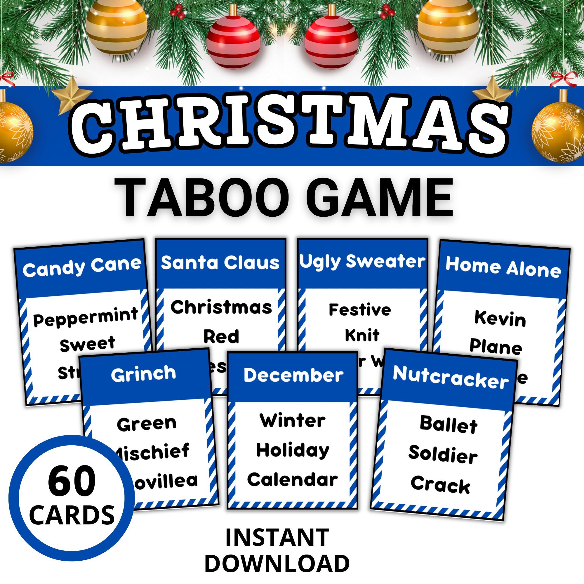 Christmas Taboo Game | Printable Holiday Family Game Forbidden Words (PDF) - Etsy Israel for Christmas Taboo Game Free Printable