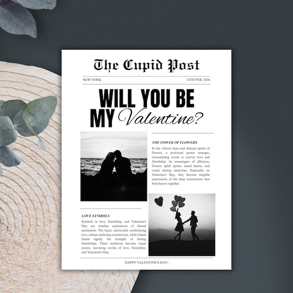 Valentines Cupid Post Newspaper | Printable Newspaper Flower Wrap for Florist | Front Paper Newspaper Template | Newspaper Article Template