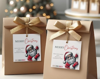 Printable Santa Christmas Gift Tags, Editable Holiday Favor Tags (Digital Download)