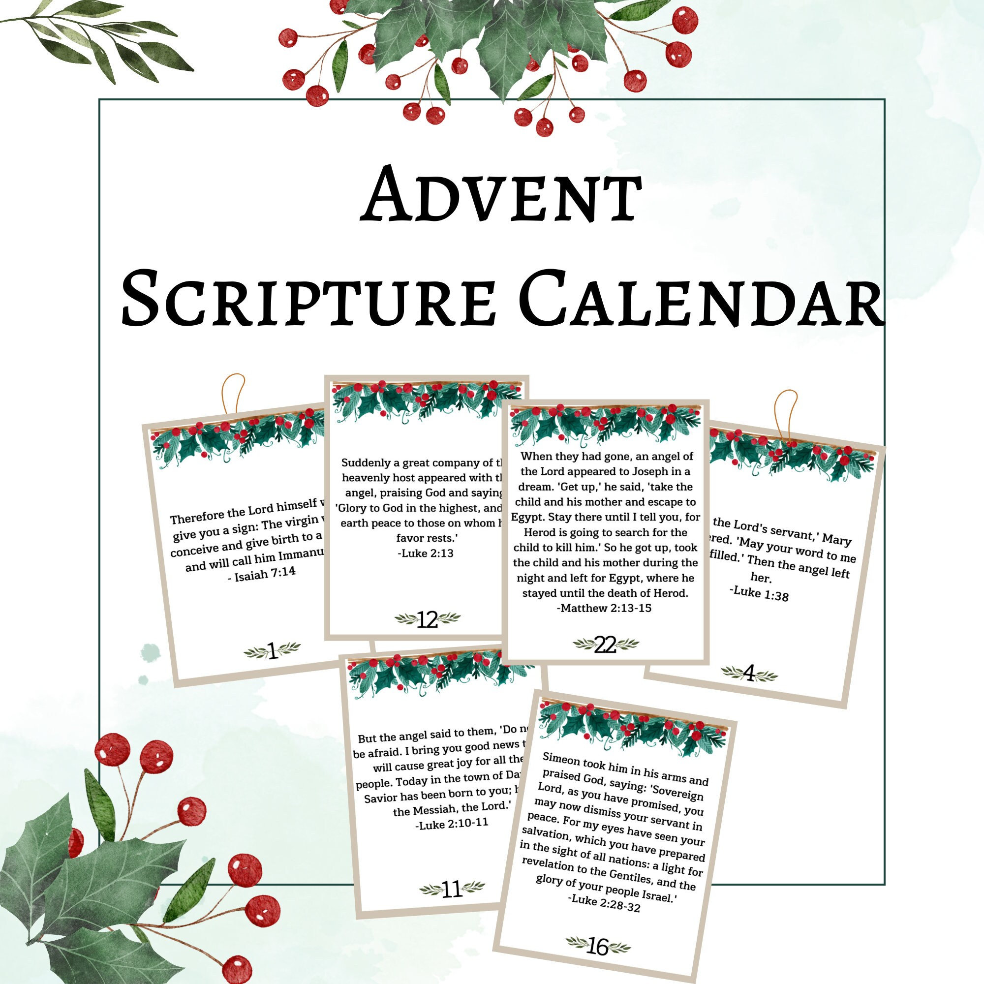 Advent Scripture Calendar, Printable Nativity Calendar - Advent Cards, Christmas Countdown ...