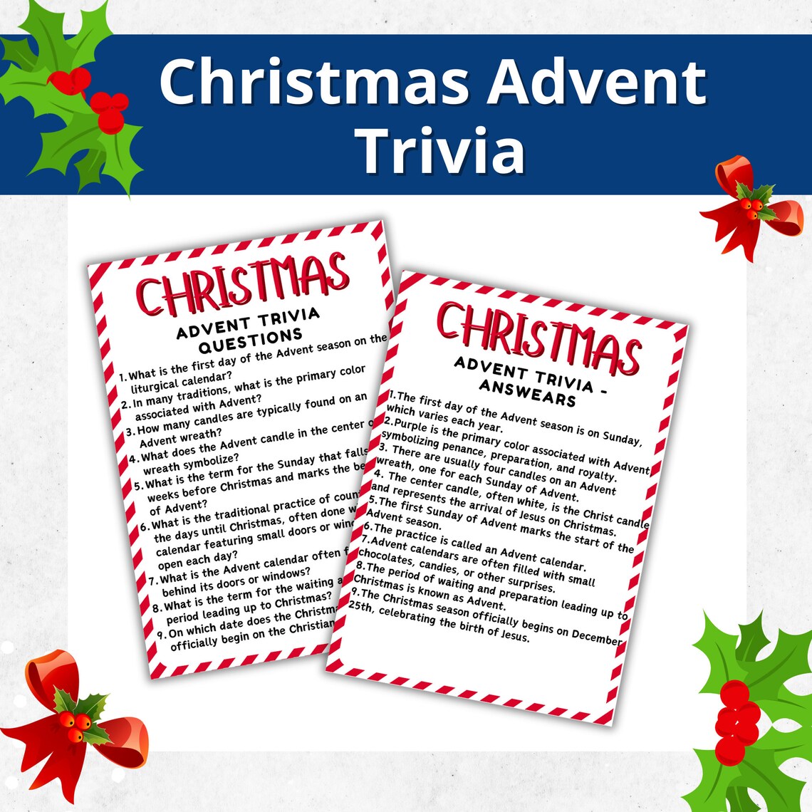 Christmas Trivia Game for Kids Bible Christmas Trivia Printable