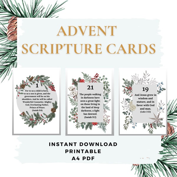 Advent Scripture Cards | Nativity Christmas Calendar | Advent Wreath Scripture Reading | Scripture Cards Bible Verses | Christmas Countdown
