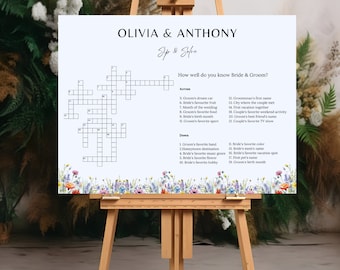Personalized Wedding Crossword Puzzle, Floral Wedding Game (Digital Download)