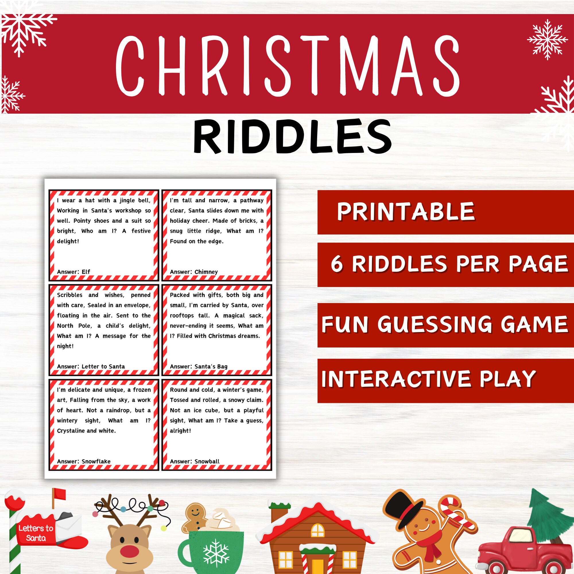 Christmas Riddles for Kids Printable Christmas Party Game Christmas Riddles Cards With Answears
