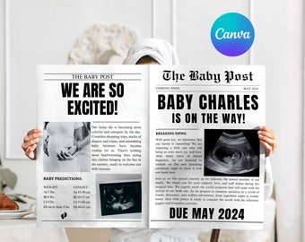 Pregnancy Announcement Newspaper Template | Canva Editable Newspaper Baby Announcement | Baby Shower Pregnancy Reveal | Custom Newspaper