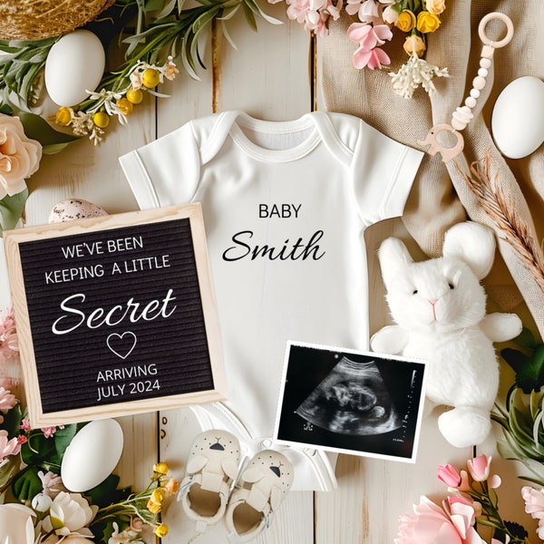 Easter Pregnancy Announcement | Digital Pregnancy Announcement - Gender Neutral Baby | Canva Editable Social Media Reveal | Spring New Baby