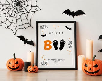 Halloween-Fußabdruckkunst, Halloween-Babyfußabdruck-Erinnerung, Babys erstes Halloween-Erinnerungsstück, Halloween-Bastelidee für Kinder | Mein kleines Boo-Schild 2026