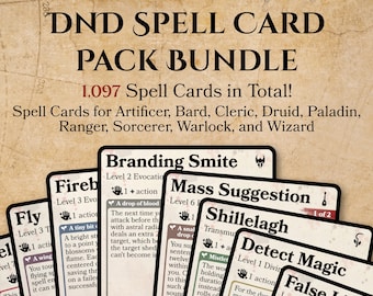 DnD Spell Card Bundle - Digital Download, All Classes! | D&D Spell Cards, DnD Magic Spell Cards, DnD Present, DnD Christmas Gift
