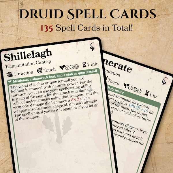 Druid DnD Spell Card Pack - Digital Download | D&D Spell Cards, DnD Magic Spell Cards, DnD Present, DnD Christmas Gift
