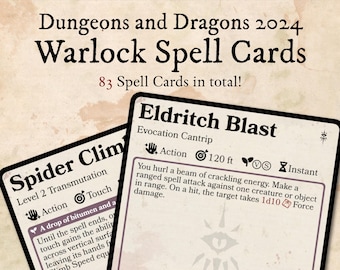 DnD 2024 Warlock Spell Card Pack - Digital Download // One DnD, New D&D, DnD, 5.5e, Magic Cards, Spells, TTRPG, Holiday Gift