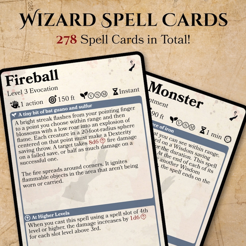 Dnd 5e Wizard Spell Card Pack - Digital Download | D&D Spell Cards, Dnd ...