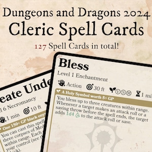 DnD 2024 Cleric Spell Card Pack - digitale download // Eén DnD, nieuwe D&D, DnD, 5.5e, magische kaarten, spreuken, TTRPG, vakantiecadeau