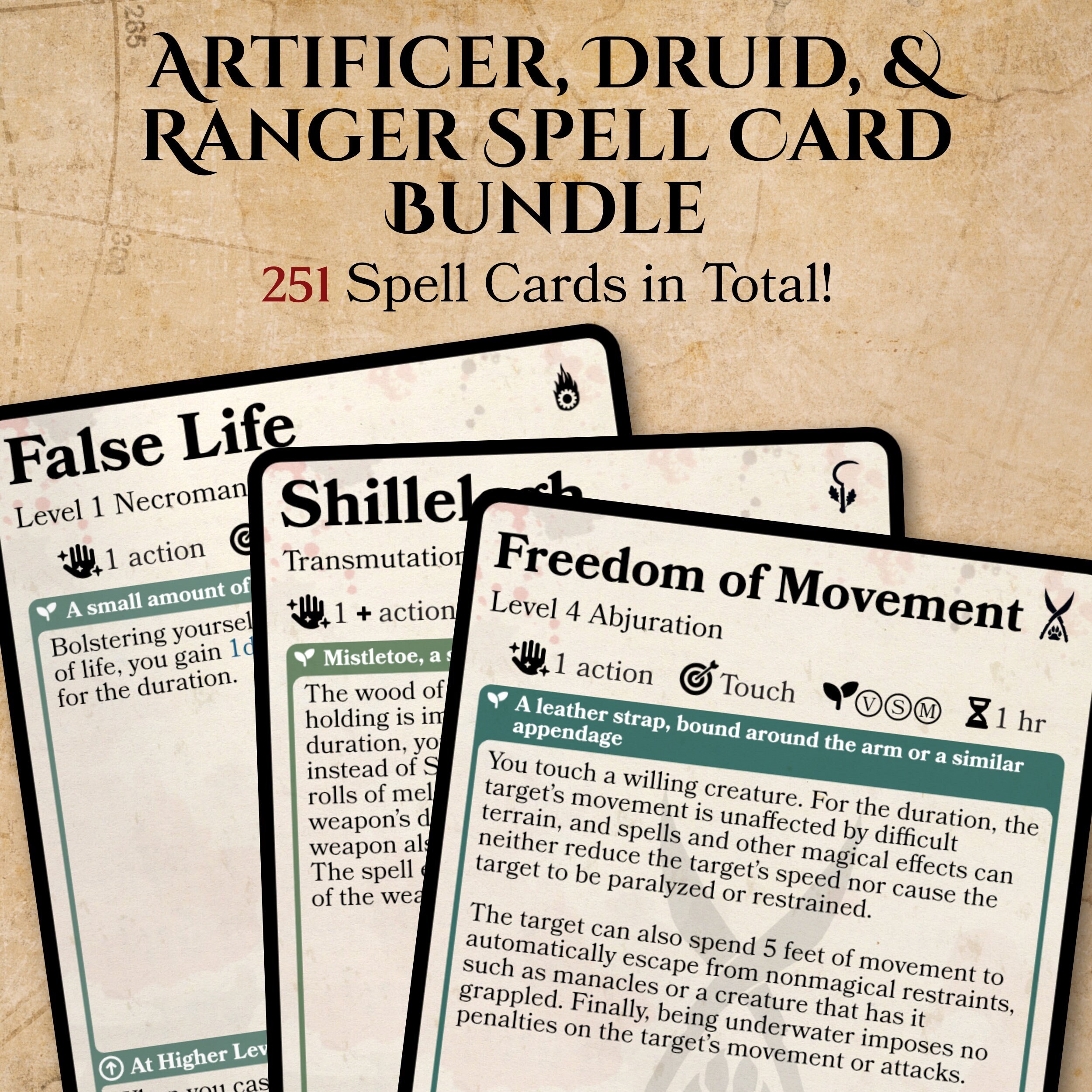 Artificer, Druid, Ranger Spell Card Pack Bundle Digital Download D&D ...