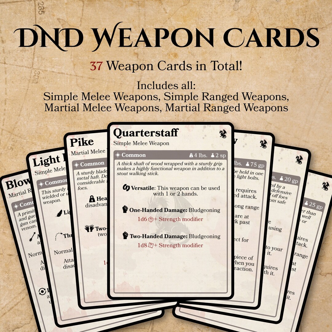 Dnd Weapon Card Pack Digital Download D&D Weapon Cards, Dnd Item Cards