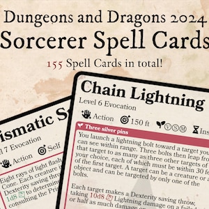 Paquete de cartas de hechizo de Hechicero DnD 2024 - Descarga digital // Un DnD, Nuevo D&D, DnD, 5.5e, Cartas mágicas, Hechizos, TTRPG, Regalo navideño