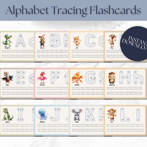 ABCs Flash Cards A-Z Tracing Flashcard Printables Toddler Flashcards Educational Cards Montessori Learning Digital Download