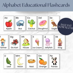 Alphabet Flash Card A-Z Flashcards Printables Toddler Flashcards Educational Cards Montessori Learning Digital Download