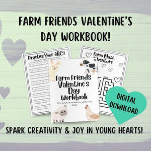 Printable Farm Valentines Workbook Digital ABC 123 Activity Pack Early Years Education Preschool Learning Letter and Number Recognition