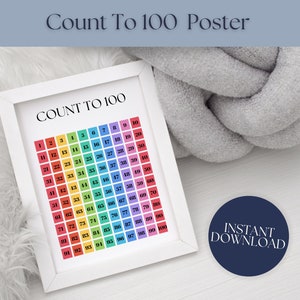 Count to 100 Educational Poster 1-100 Poster Printable Montessori Learning Digital Download