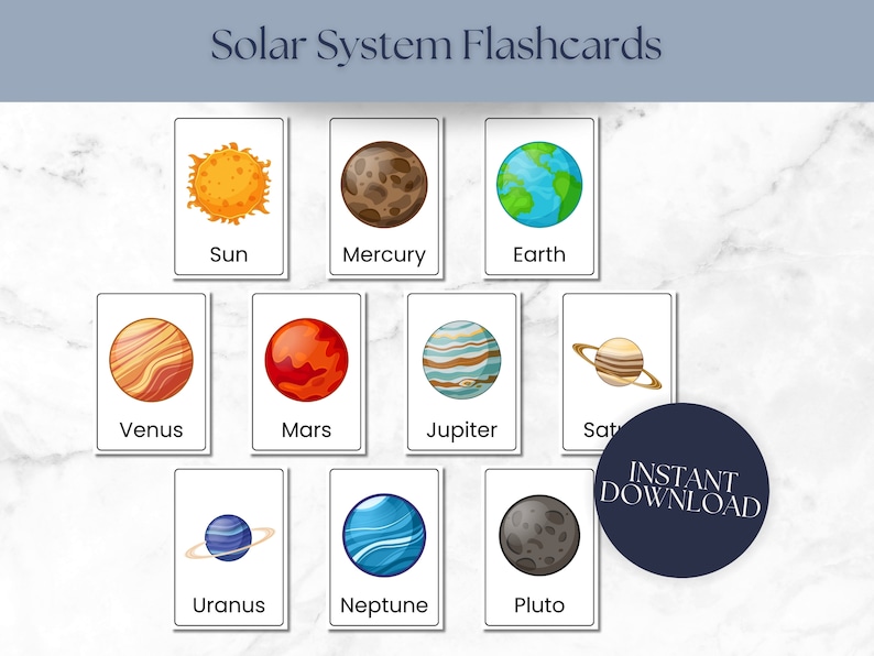 Solar System Flash Cards Printables Toddler Flashcards Educational ...