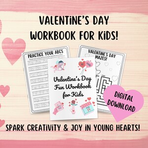 Printable Valentines Workbook Digital ABC 123 Activity Pack Early Years Education Preschool Learning Letter and Number Recognition