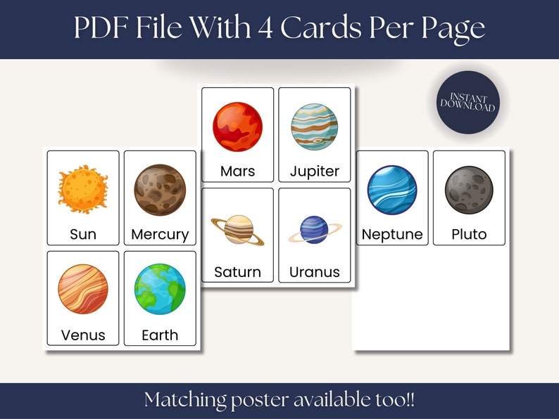 Solar System Flash Cards Printables Toddler Flashcards - Etsy