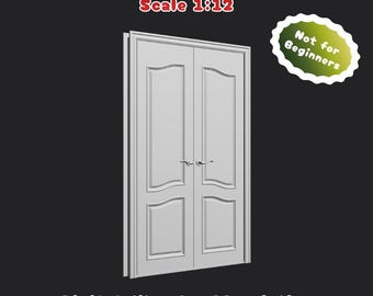 1:12 Dollhouse Double Interior Door STL and 3MF | Opening French Door | Left & Right Hinged | Miniature Door Frame | Digital Download