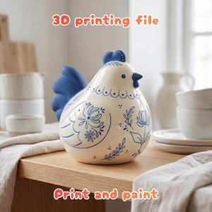 Figura de gallina en formato STL / Decoración de granja / Impresión 3D estilo arte popular / Decoración rústica de cocina / Modelo para pintar (hazlo tú mismo)