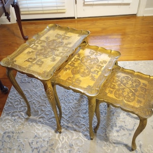 Italian Nesting Tables Hollywood Regency Glam Gold Set of 3 Vintage