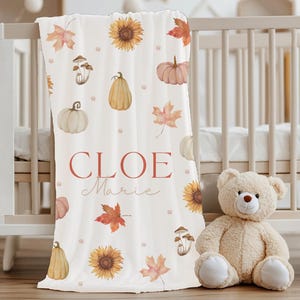 Custom Baby Girl Velveteen Blanket, Fall Pumpkin Design, New Mom Gift