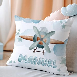 Personalized Airplane Pillow Cover: Custom Baby Nursery Decor, Baby Name Pillow,cloud design nursery Decor, Baby boy Gift,Baby Shower Gift