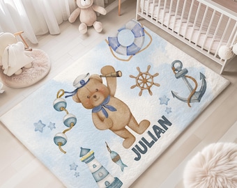 Personalized Nautical Baby Bear Rug, Boy Coastal Nautical Nursery Decor ...