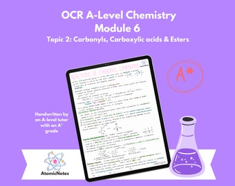 OCR A Level Chemistry Module 6 Topic 2: Carbonyls, Carboxylic acids & Esters notes by AtomicNotes
