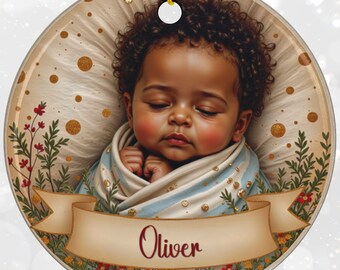 Afro-Amerikaanse babykerstversiering, gepersonaliseerd eerste kerstcadeau pasgeborene
