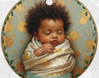 Afro-Amerikaanse babykerstversiering, gepersonaliseerd eerste kerstcadeau