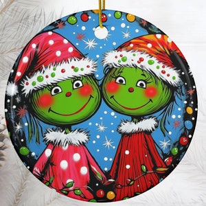 Grinch Christmas Ornament Cute Grinch Couple Face Christmas Decor and Grinch Gifts