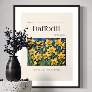 Daffodil, March Birth Flower Poster, Birthflower Art With Meaning, Printed Wall Art Ready to Frame
