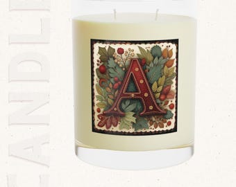 Personalized Initial Soy Candle • Botanical Monogram Christmas Gift