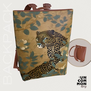 Leopard Print Faux Leather Backpack, Vegan Leather Bag with Jungle Art, Unisex Travel Backpack, Statement Bag, Backpack for Men and Women